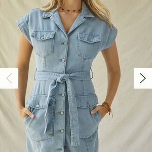 Boyish Light Denim Belted Minidress w/ pockets